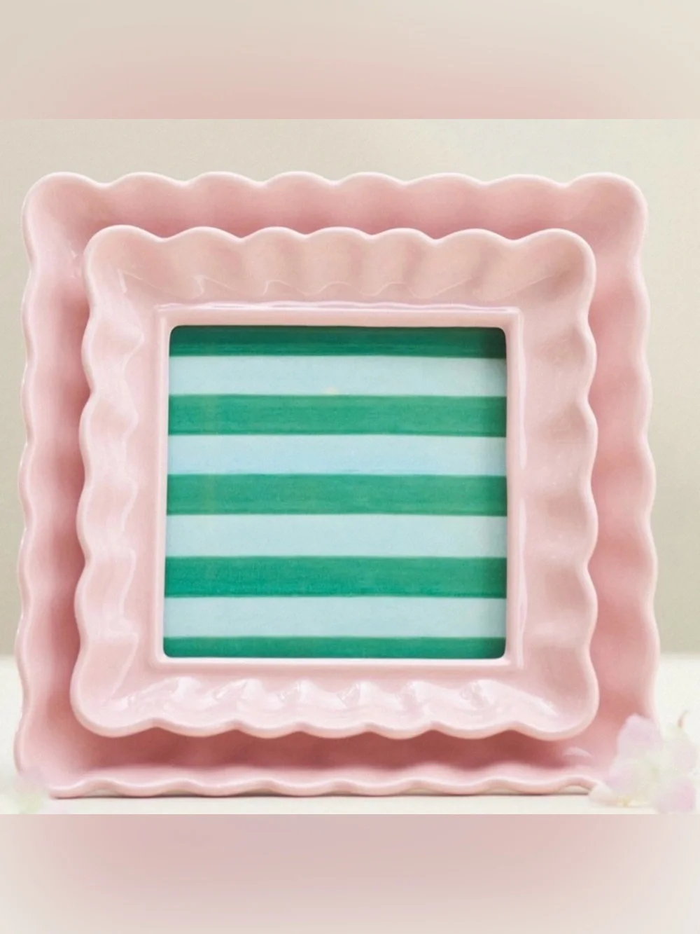 Pink Scalloped Stoneware Picture Frame by Maeve for Anthropologie.